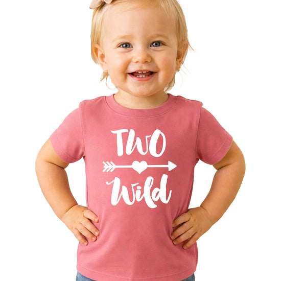 Two Wild 2nd birthday toddler girls shirt, white on mauve, image 3