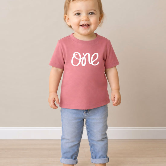 White on Mauve One first birthday shirt for baby girls - view 3