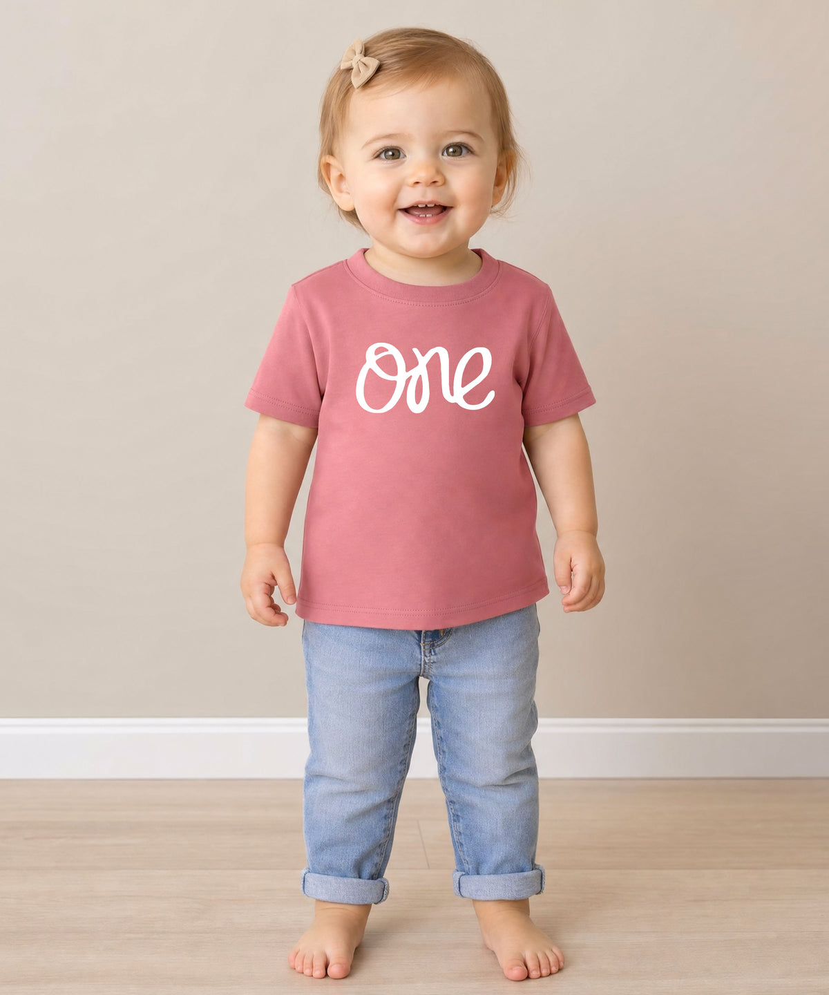 White on Mauve One first birthday shirt for baby girls - view 3