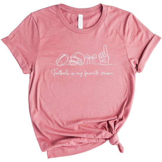 Football is My Favorite Season coquette bow game day tee, Mauve Shirt, view 4