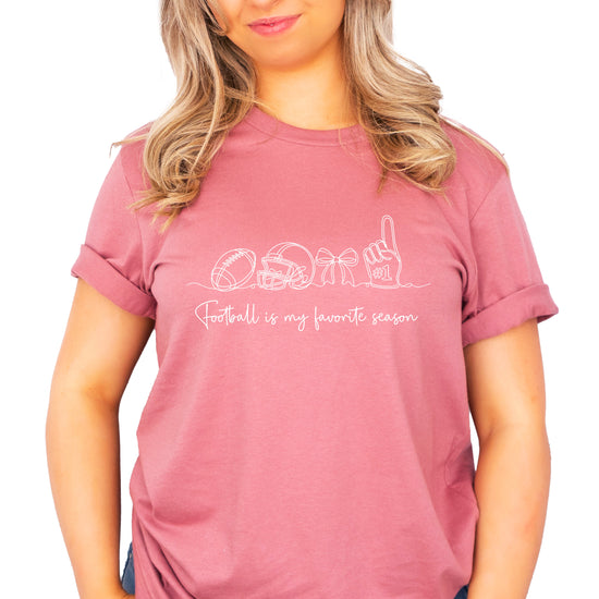 Football is My Favorite Season coquette bow game day tee, Mauve Shirt, view 5