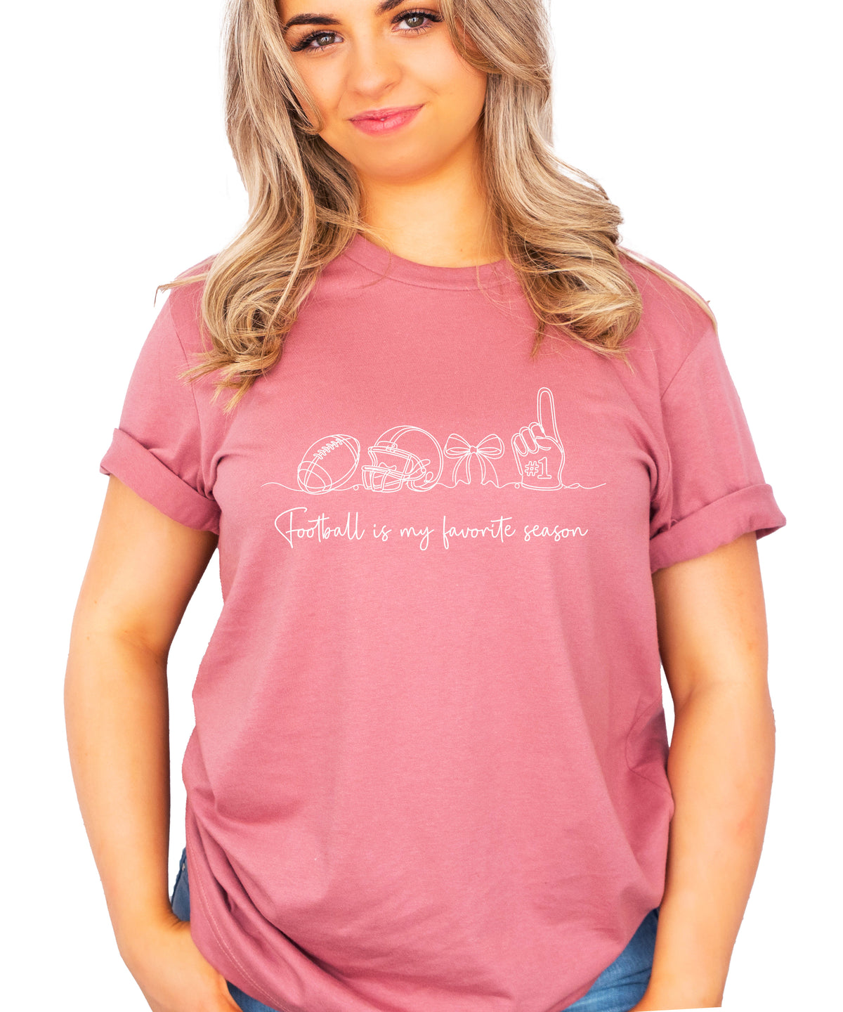 Football is My Favorite Season coquette bow game day tee, Mauve Shirt, view 5