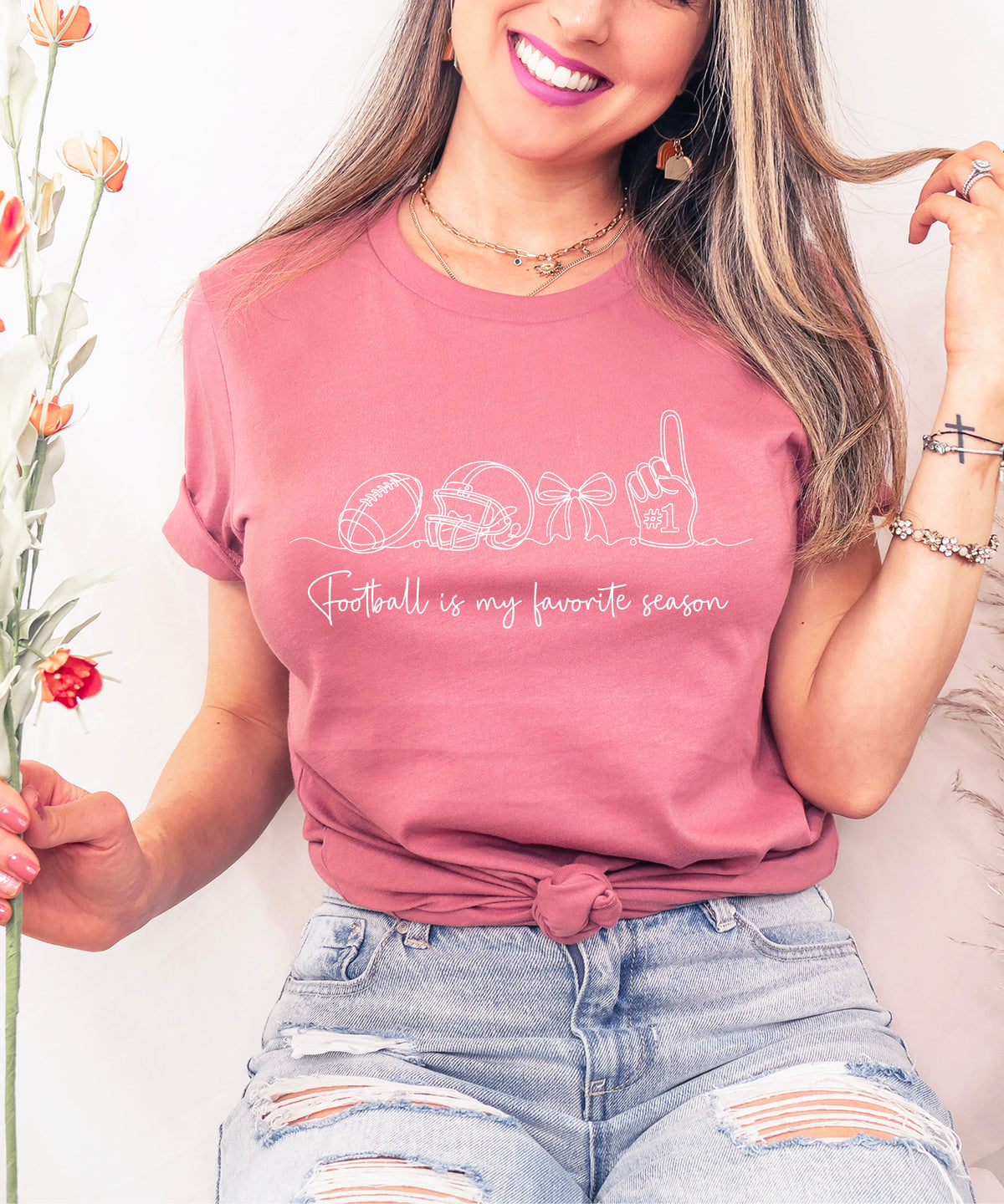 Football is My Favorite Season coquette bow game day tee, Mauve Shirt, view 6