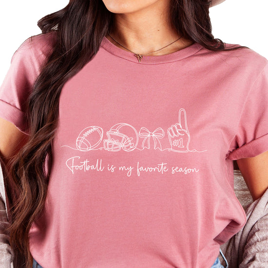 Football is My Favorite Season coquette bow game day tee, Mauve Shirt, view 7