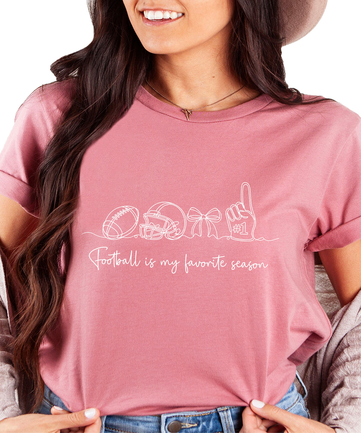 Football is My Favorite Season coquette bow game day tee, Mauve Shirt, view 7