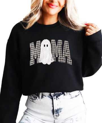 Mama gingham ghost Halloween sweatshirt, Black Sweatshirt, front view