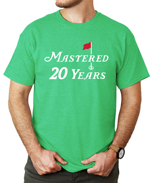 Mastered 20 Years golf 20th birthday shirt in Vintage Green, view 2