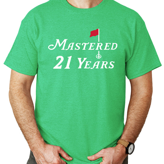 Mastered 21 Years golf 21st birthday shirt in Vintage Green, view 2