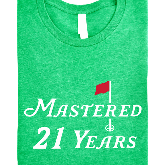 Mastered 21 Years golf 21st birthday shirt in Vintage Green, view 4