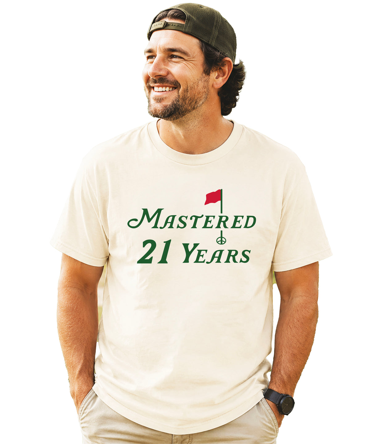 Mastered 21 Years golf 21st birthday shirt in Natural, view 2
