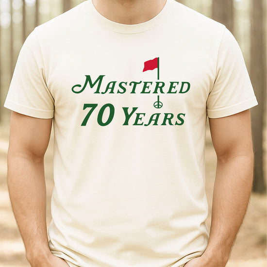 70th birthday golf shirt in Natural, alternate view
