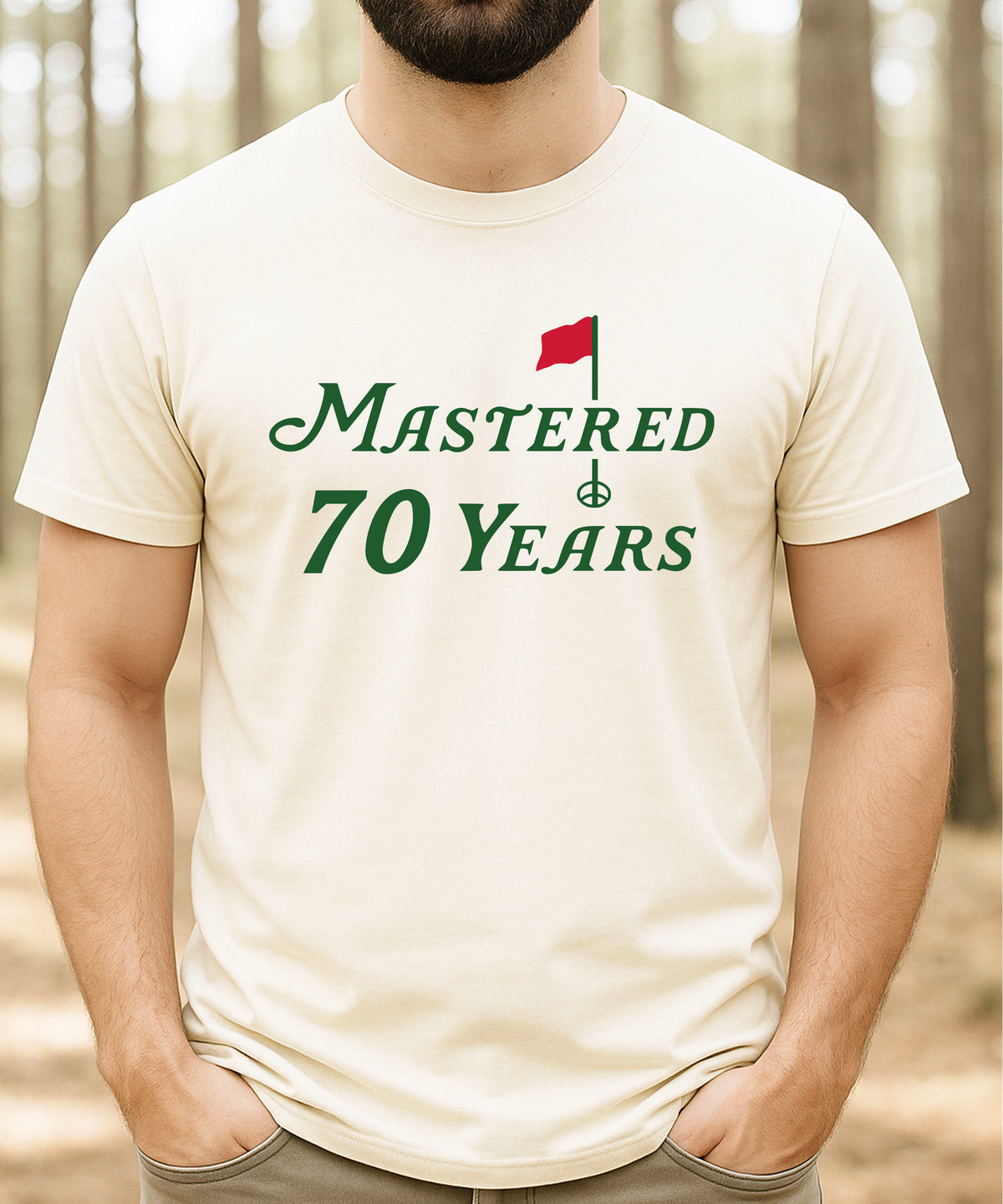 70th birthday golf shirt in Natural, alternate view