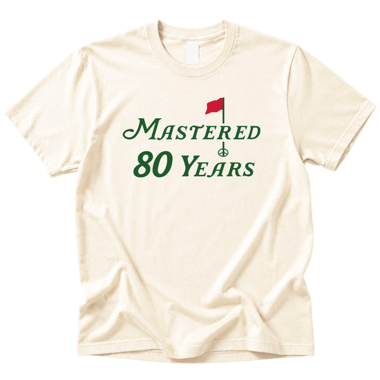 Mastered 80 Years golf birthday shirt, Natural, front view