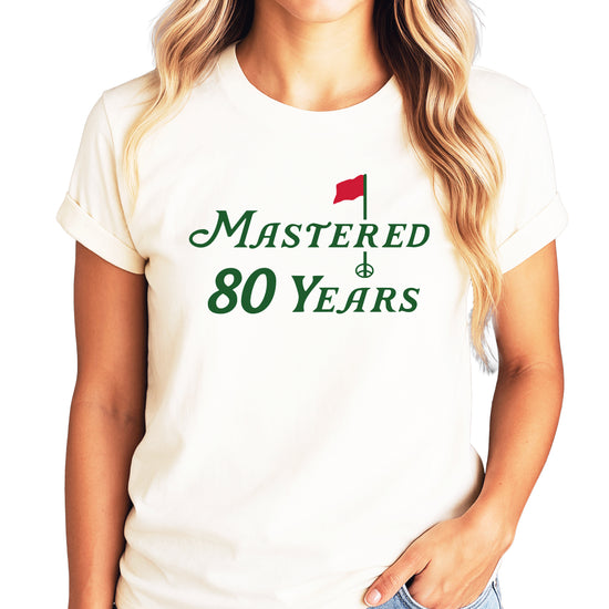Mastered 80 Years golf shirt, Natural, lifestyle view