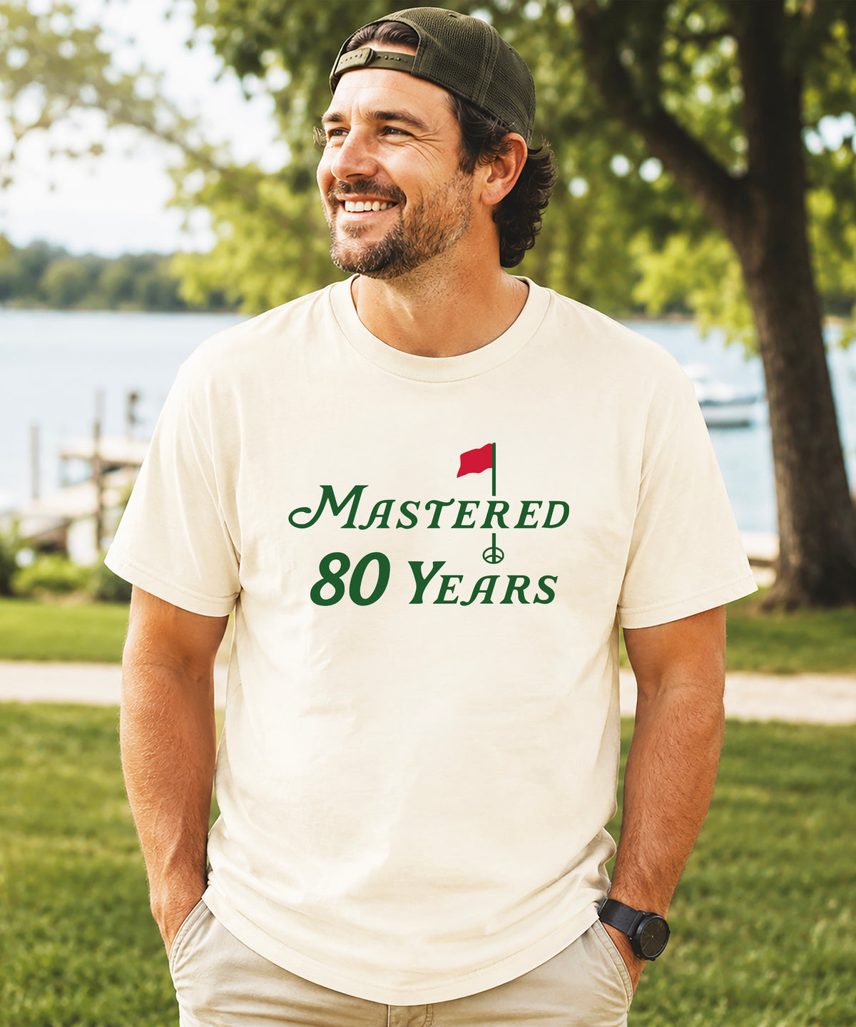 Mastered 80 Years golf shirt, Natural, detail view