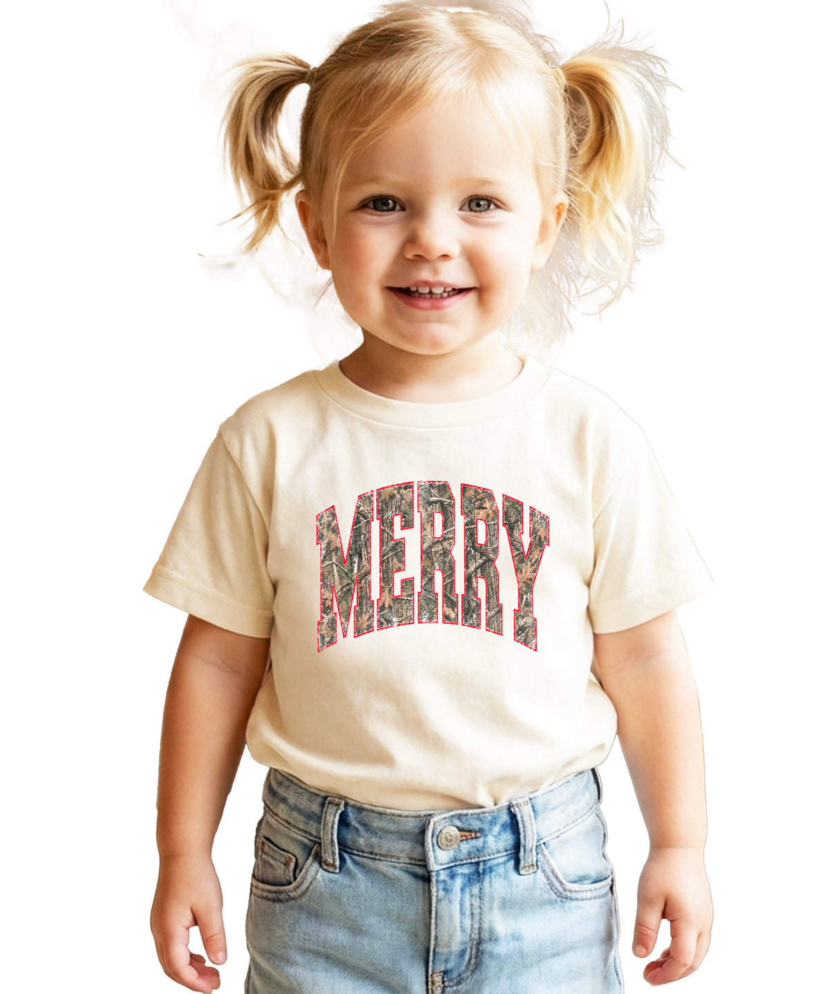 Merry Camo Christmas shirt Natural kids view 2