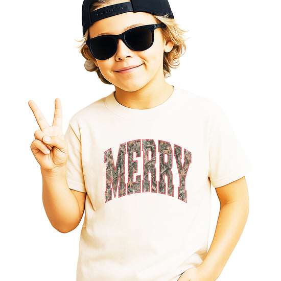 Merry Camo Christmas shirt Natural kids view 3