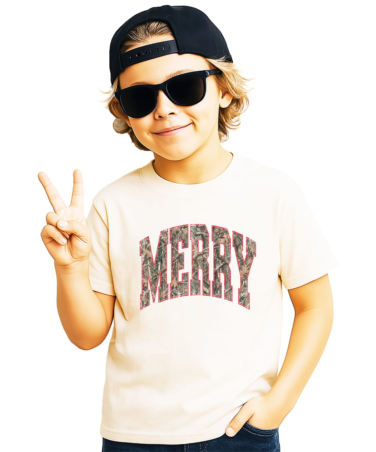 Merry Camo Christmas shirt Natural kids view 3