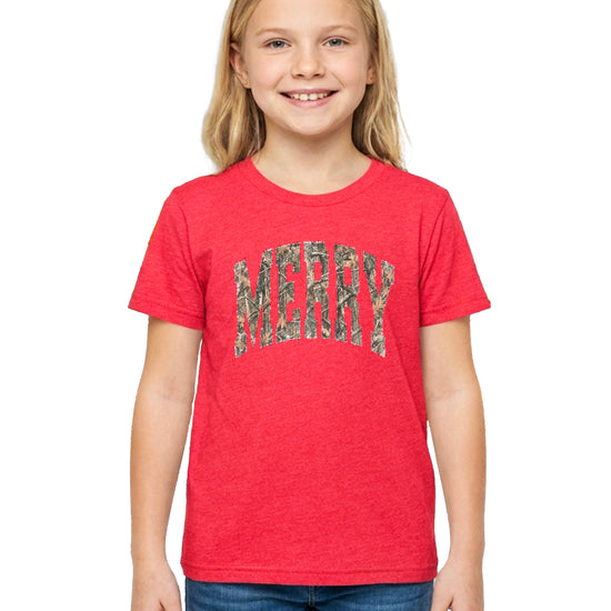 Merry Camo Christmas shirt Vintage Red kids view 2