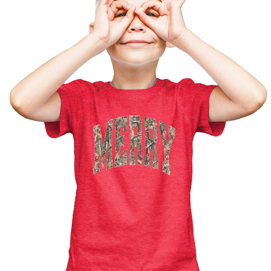 Merry Camo Christmas shirt Vintage Red kids view 3