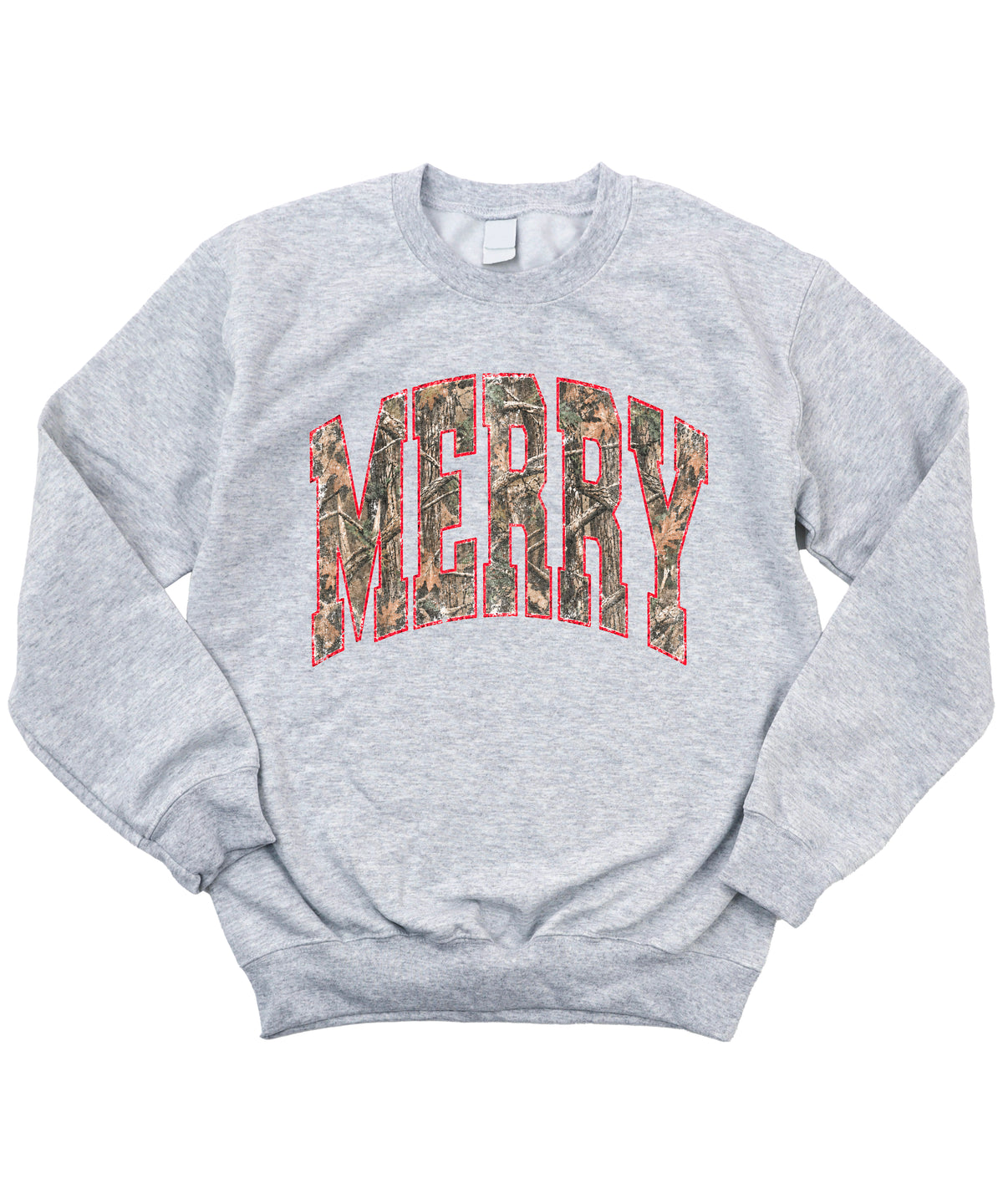 Merry camo Christmas sweatshirt, Gray adult crewneck
