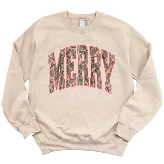 Merry camo Christmas sweatshirt, Sand adult crewneck