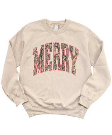 Merry camo Christmas sweatshirt, Sand adult crewneck