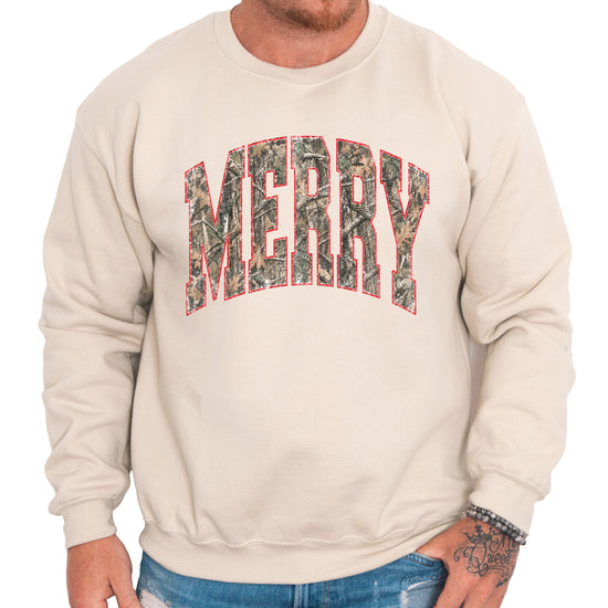 Merry camo Christmas sweatshirt, Sand adult crewneck