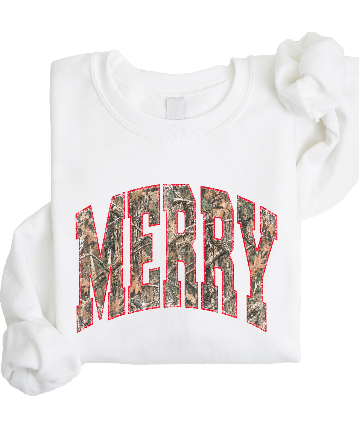 Merry camo Christmas sweatshirt, White adult crewneck