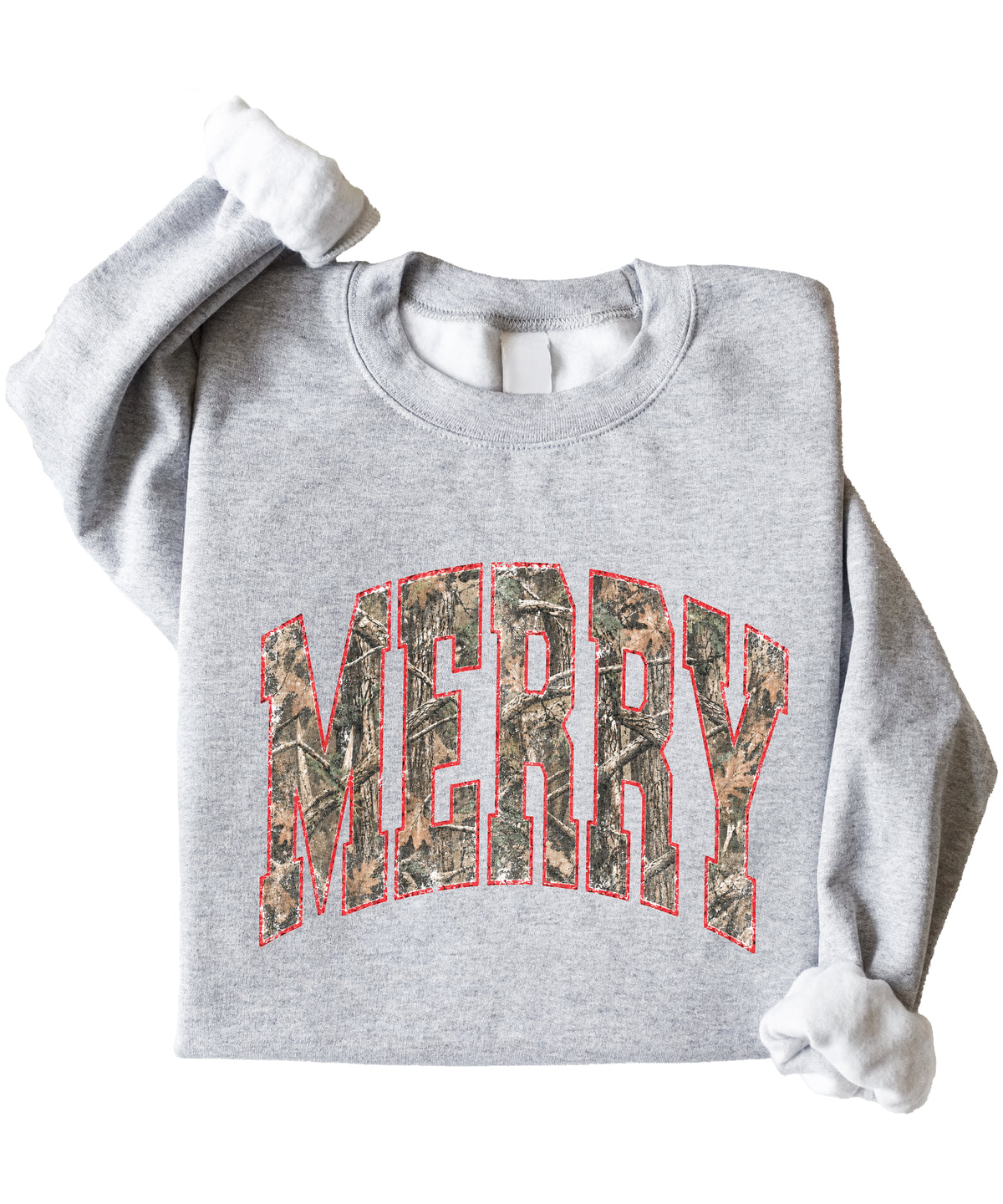 Merry camo Christmas sweatshirt, Gray youth crewneck