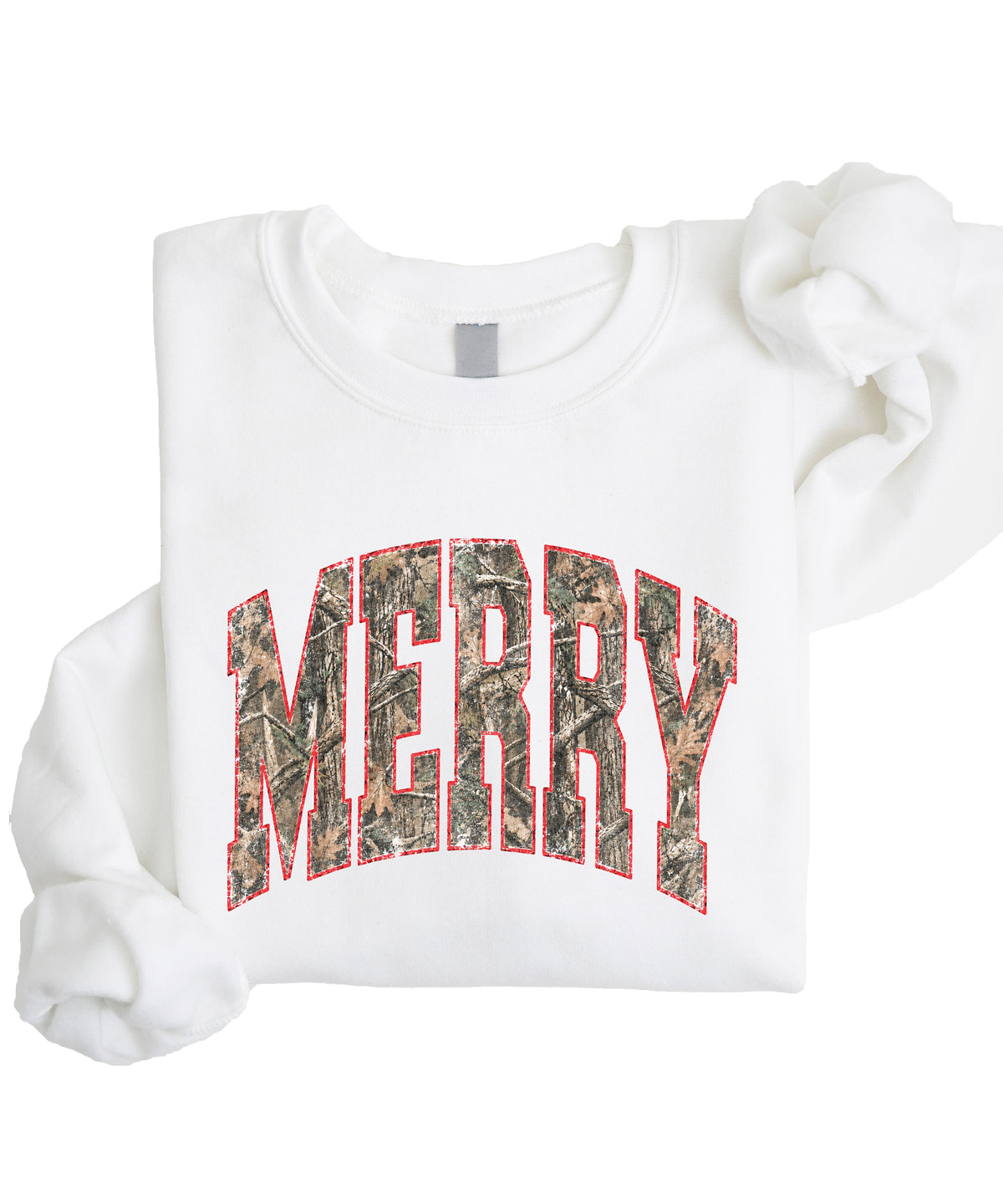 Merry camo Christmas sweatshirt, White youth crewneck