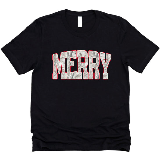 Merry Snow Camo Christmas shirt, Black, adult