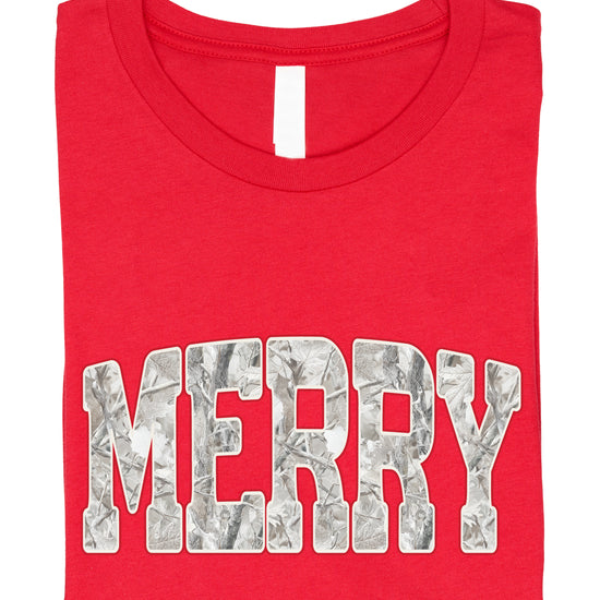 Merry Snow Camo Christmas shirt, Vintage Red, adult