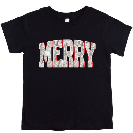 Merry Snow Camo Christmas shirt, Black, kids