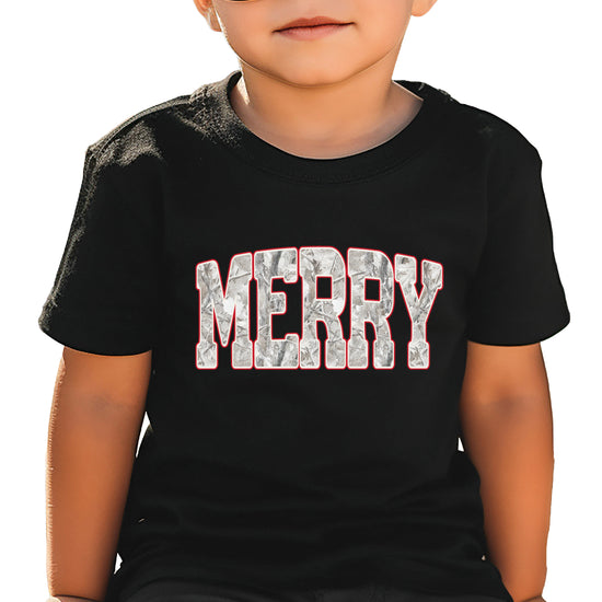 Merry Snow Camo Christmas shirt, Black, kids