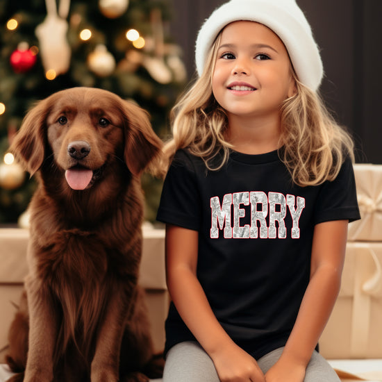 Merry Snow Camo Christmas shirt, Black, kids