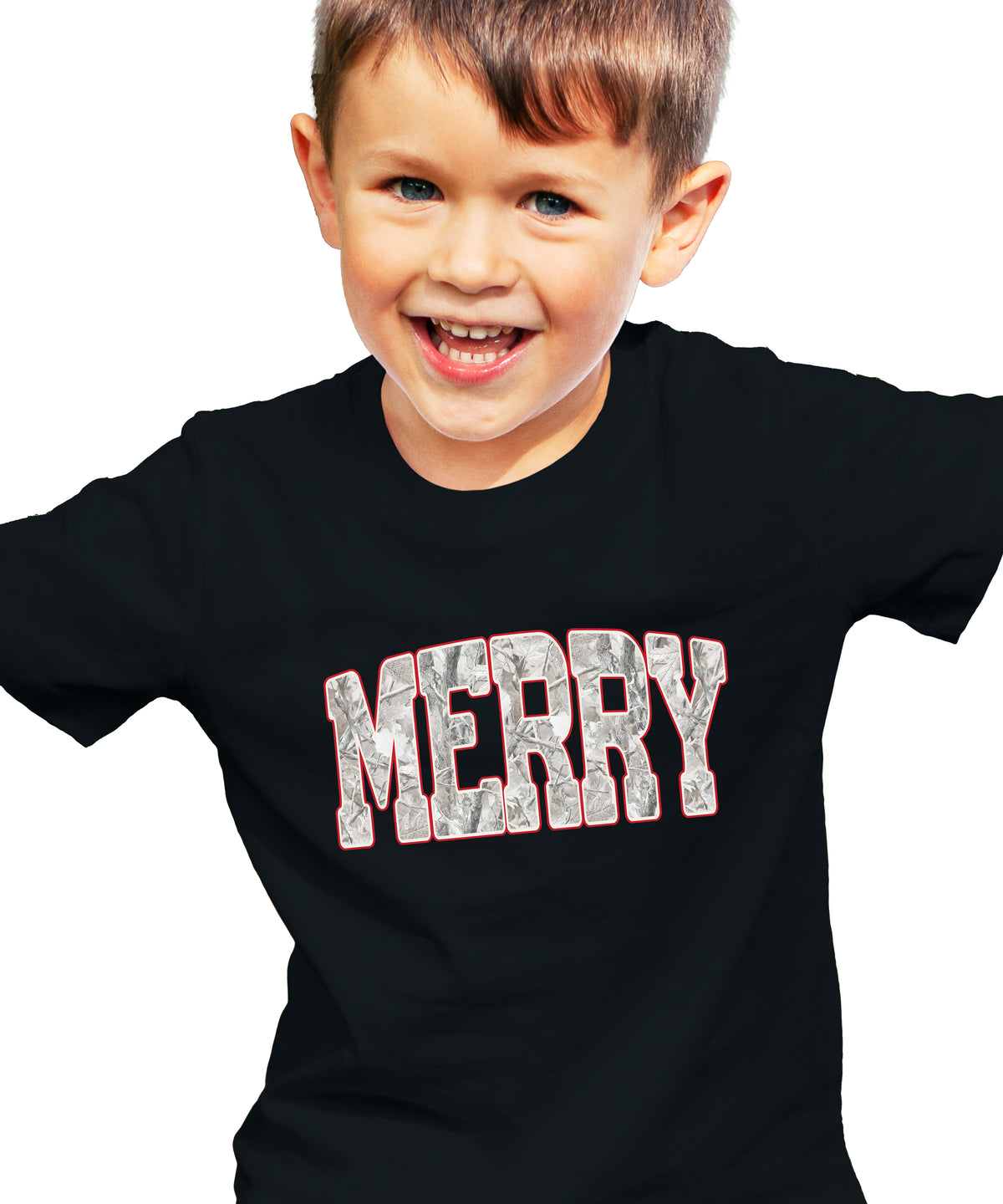 Merry Snow Camo Christmas shirt, Black, kids