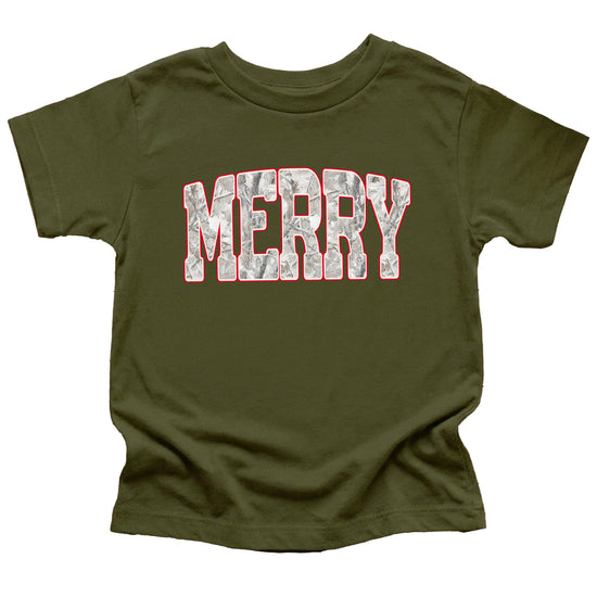 Merry Snow Camo Christmas shirt, Military Green, kids