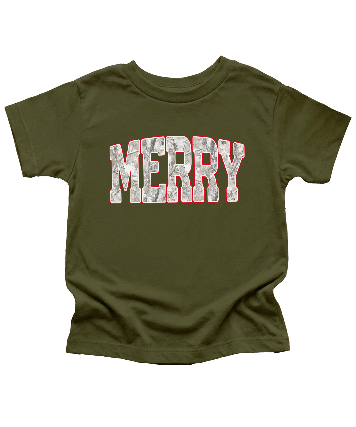 Merry Snow Camo Christmas shirt, Military Green, kids