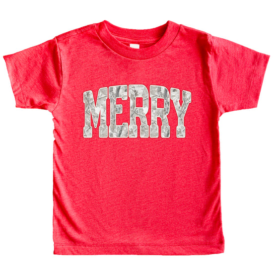 Merry Snow Camo Christmas shirt, Vintage Red, kids