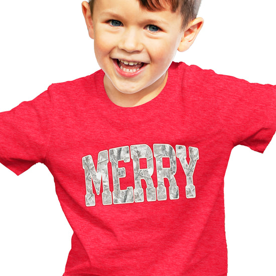 Merry Snow Camo Christmas shirt, Vintage Red, kids