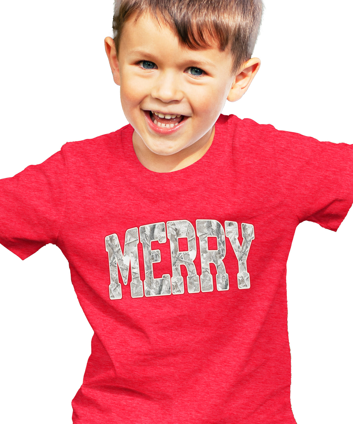 Merry Snow Camo Christmas shirt, Vintage Red, kids