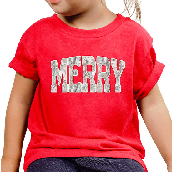 Merry Snow Camo Christmas shirt, Vintage Red, kids