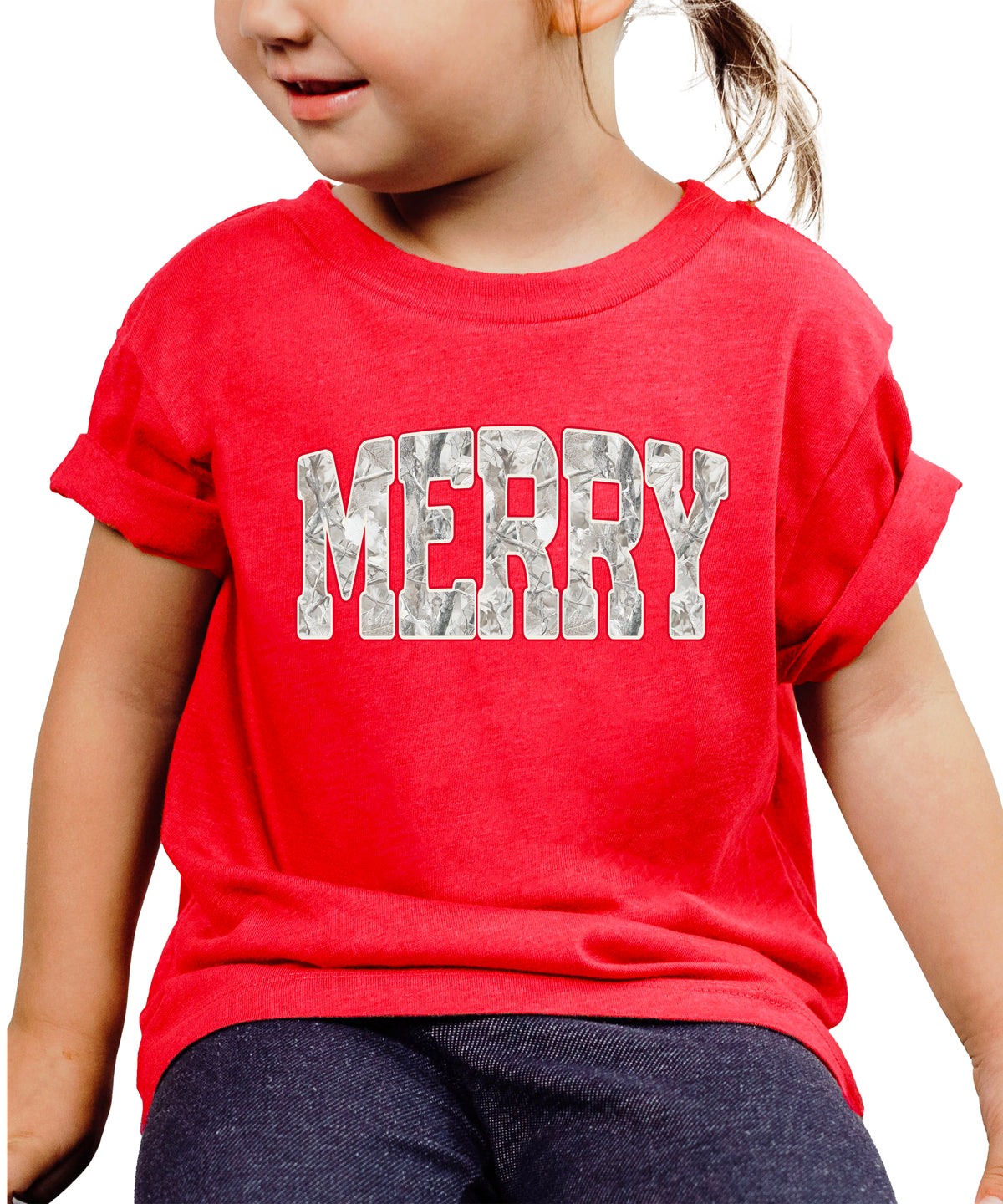 Merry Snow Camo Christmas shirt, Vintage Red, kids
