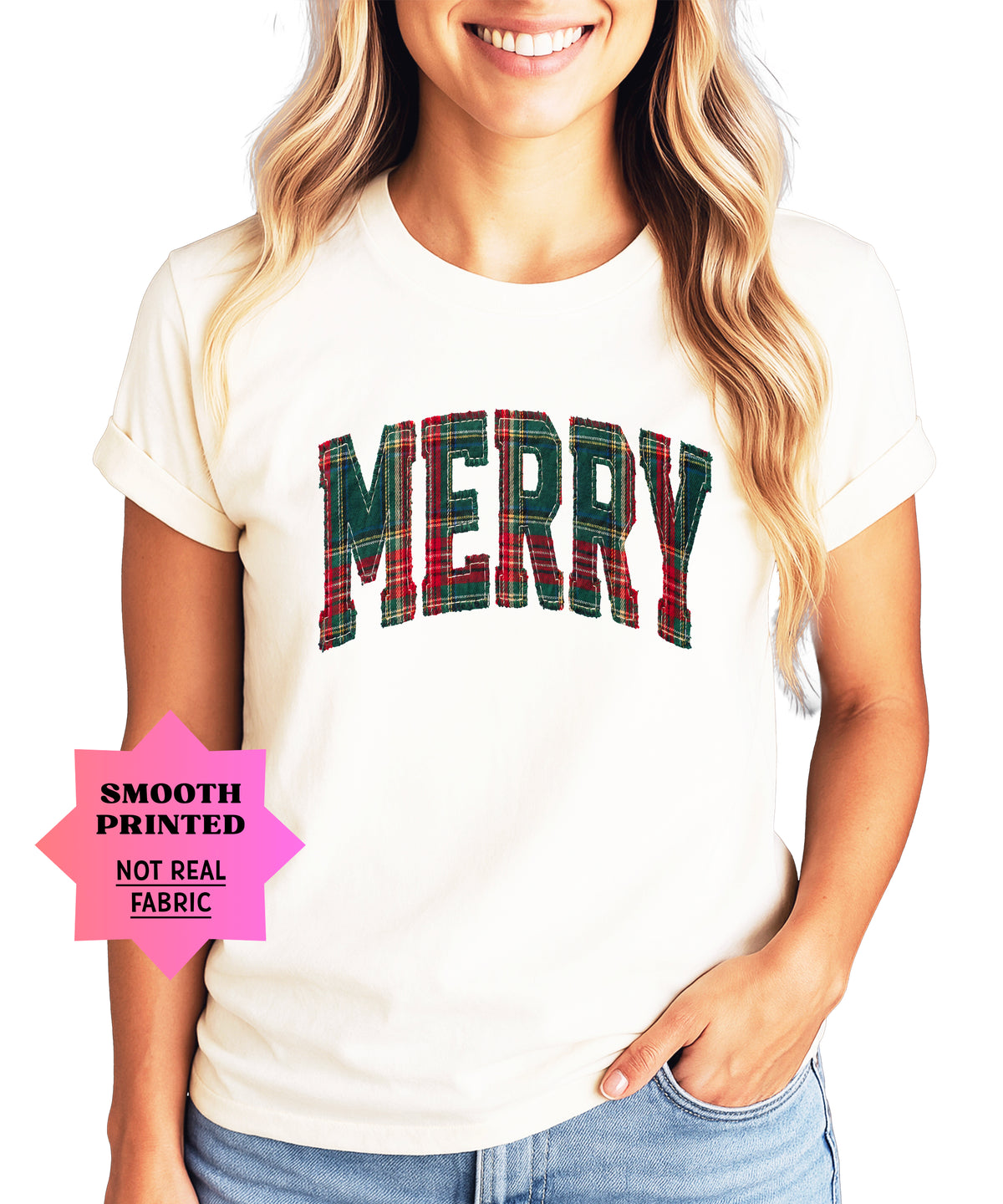 Merry plaid Christmas shirt, Natural, image 2