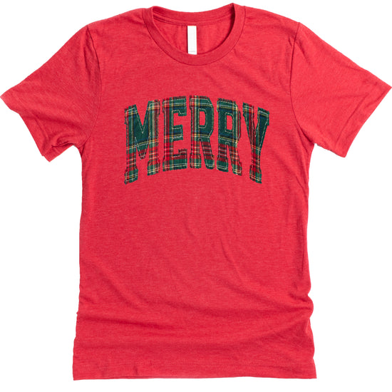 Merry plaid Christmas shirt, Vintage Red, image 1