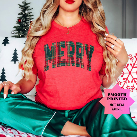 Merry plaid Christmas shirt, Vintage Red, image 2