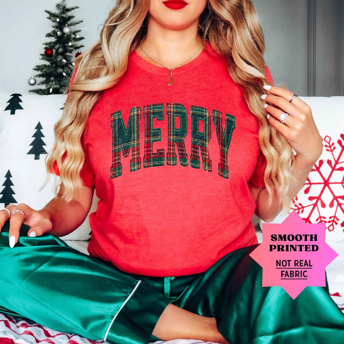Merry plaid Christmas shirt, Vintage Red, image 2