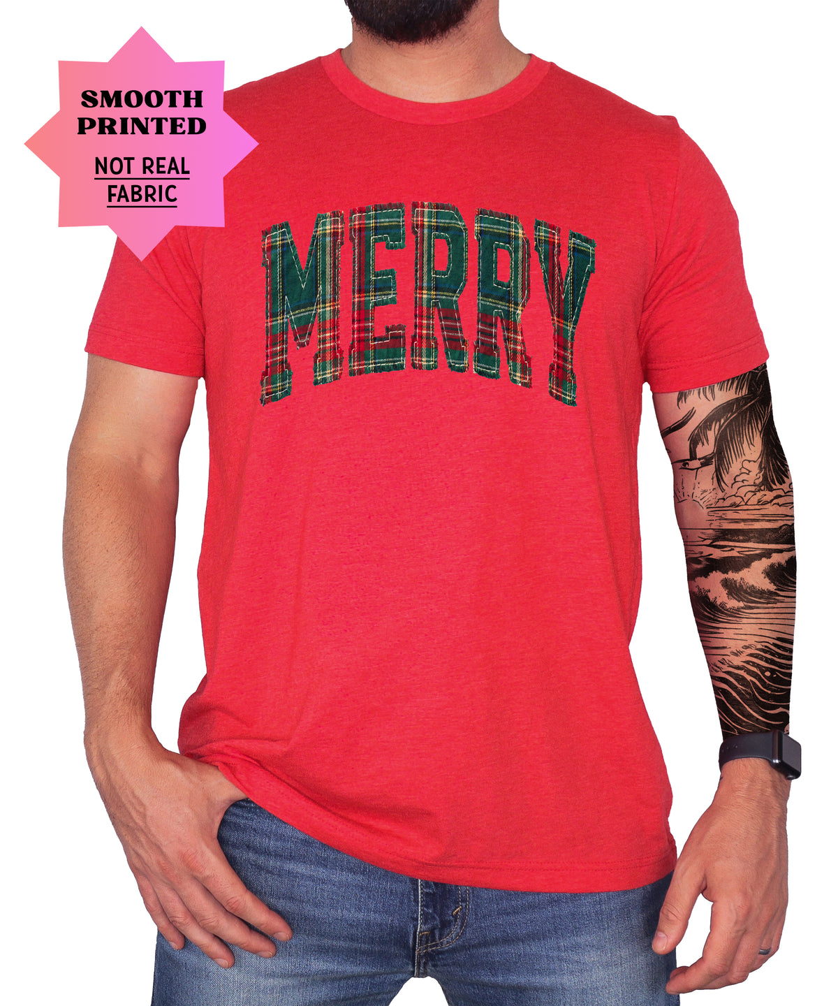 Merry plaid Christmas shirt, Vintage Red, image 3