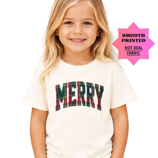 Merry plaid Christmas shirt, Natural, kids image 2